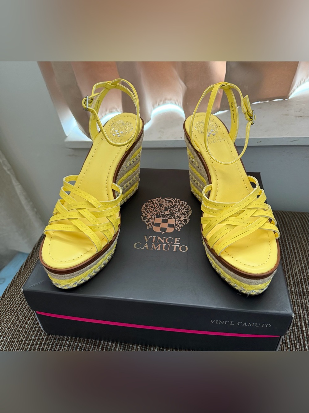 Vince Camuto Bright Yellow Strappy Espadrille Wedge Sandals